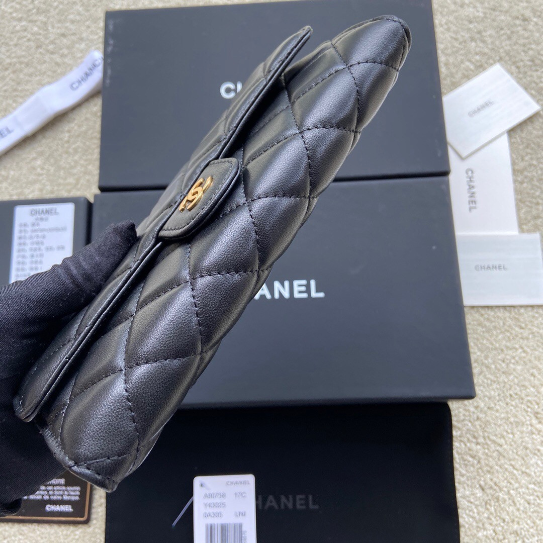 Ch*el flap wallet black 19.5 x10 cm