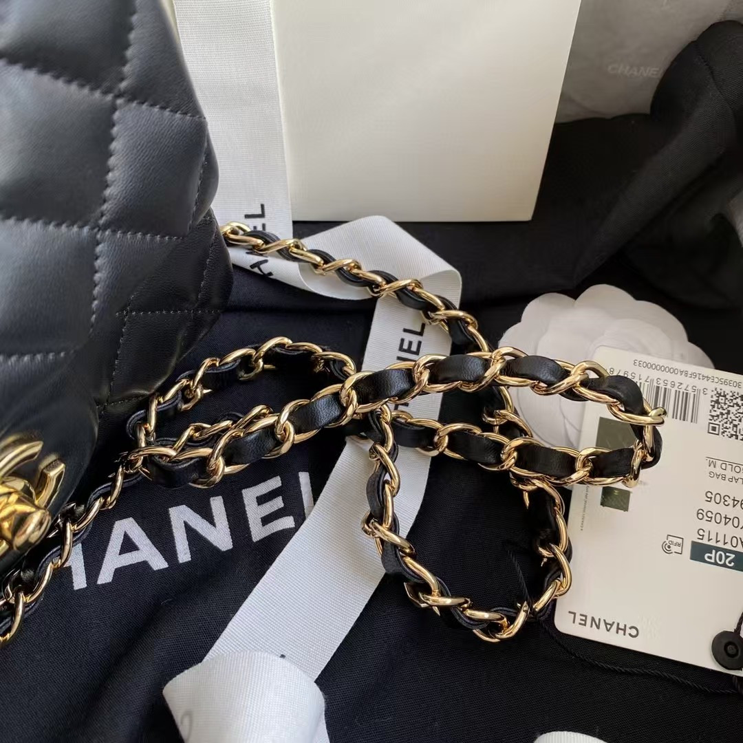 Ch*el mini classic handbag lambskin & gold-tone metal black 5.3 × 6.6 × 3.1 in