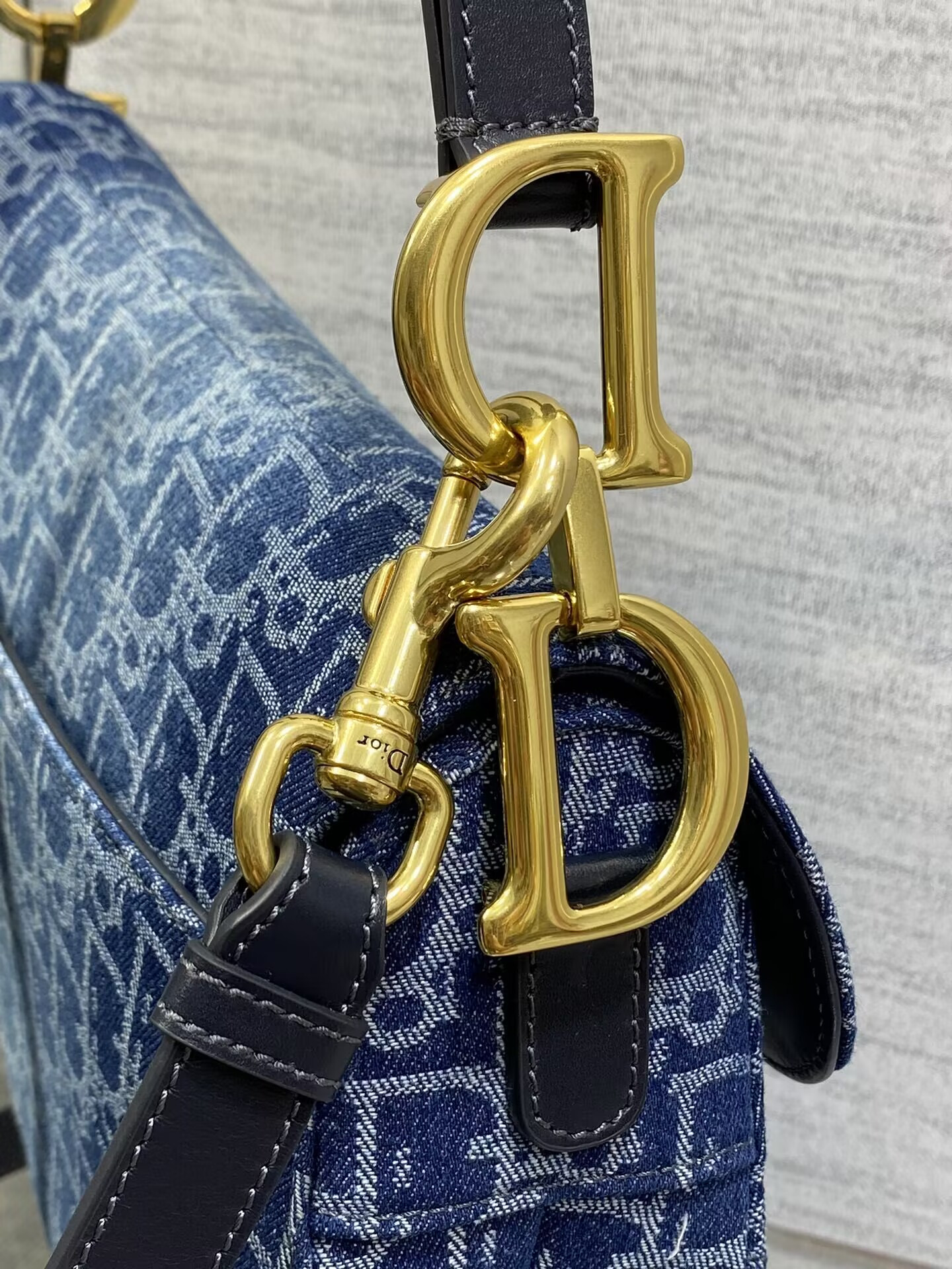 D*or saddle bag with strap  blue denim D*or oblique jacquard 25.5 x 20 x 6.5 cm