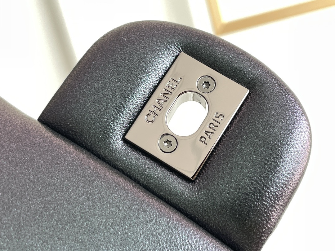 Ch*el crumpled calfskin quited double flap black 19.5×30×10cm