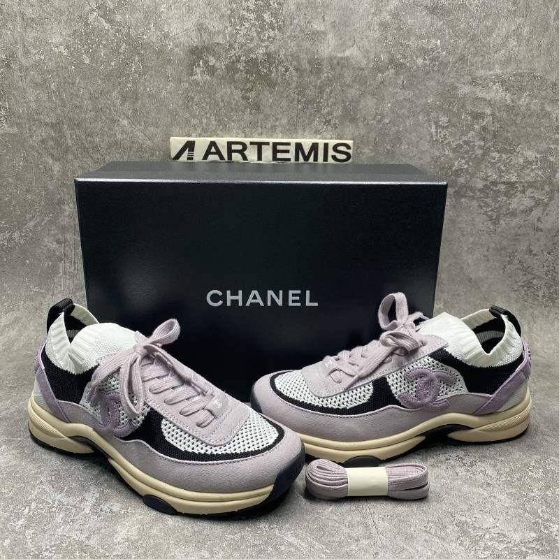 Channel Blended Fabrics Street Style White Purple Plain Sock Sneakers