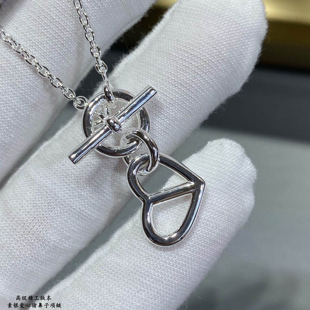 Hermès Sterling Silver LoveHNecklace