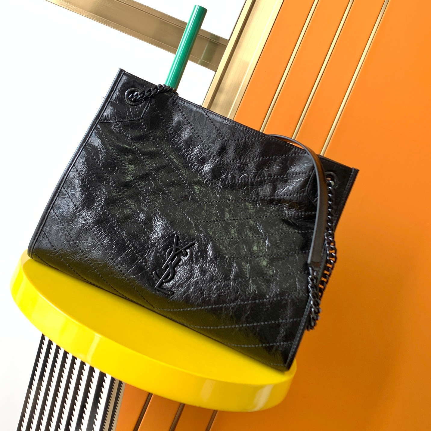 Y*L niki shopping in vintage leather 12.9 x 10.6 x 4.5 inches