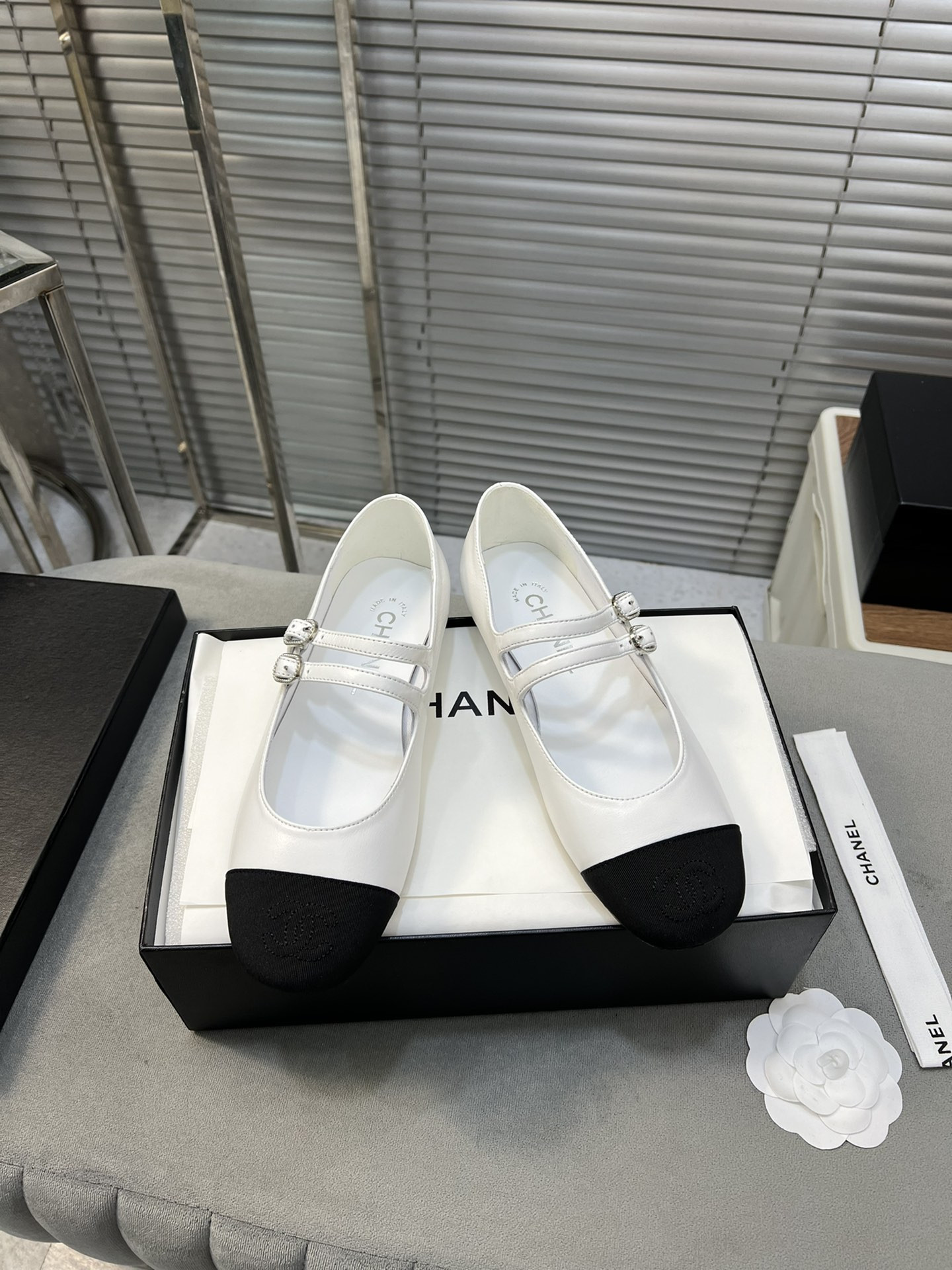 ua Ch*el mary janes lambskin & grosgrain