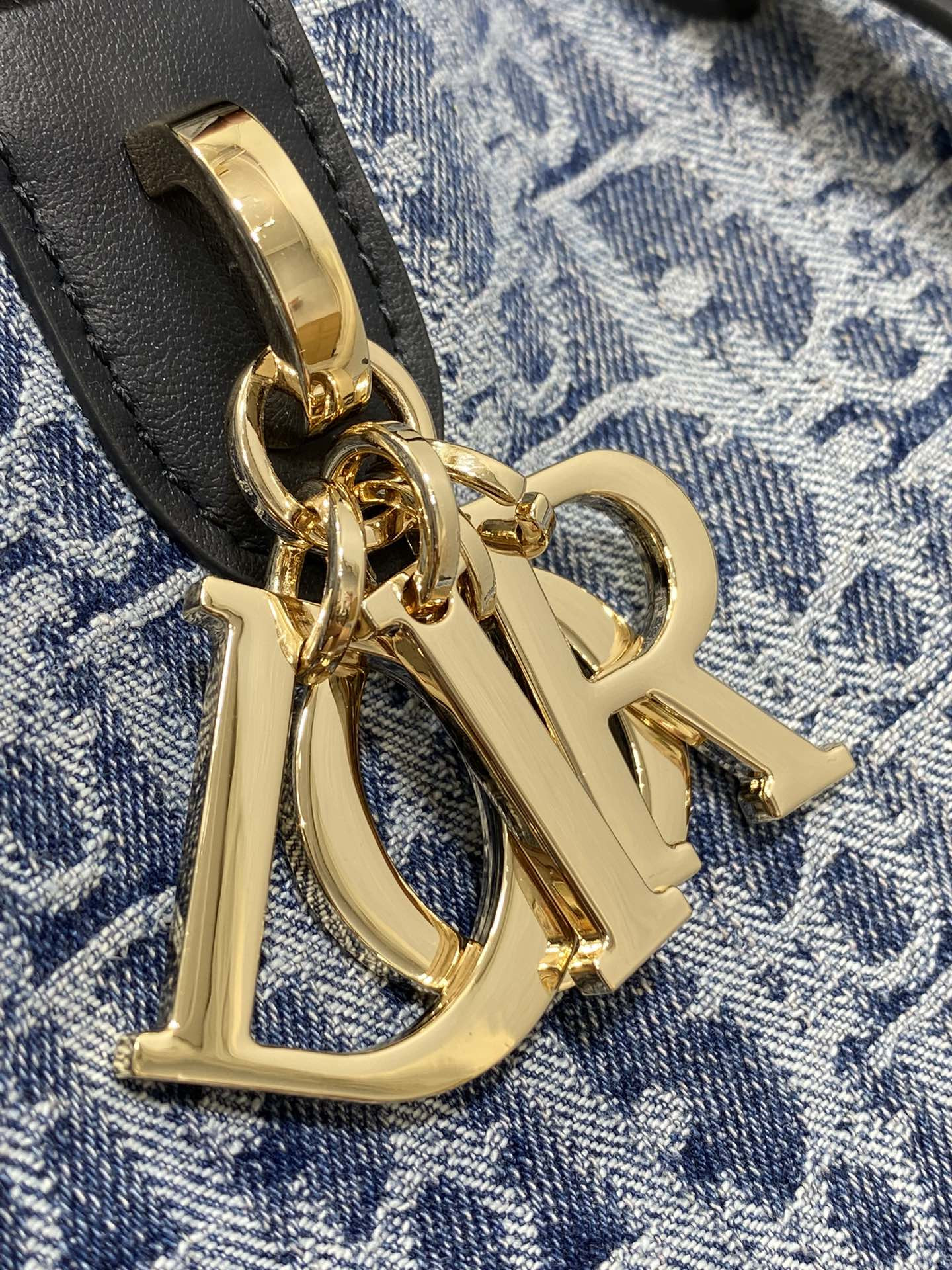 small D*or toujours bag  blue denim D*or oblique jacquard 23 x15 x15cm